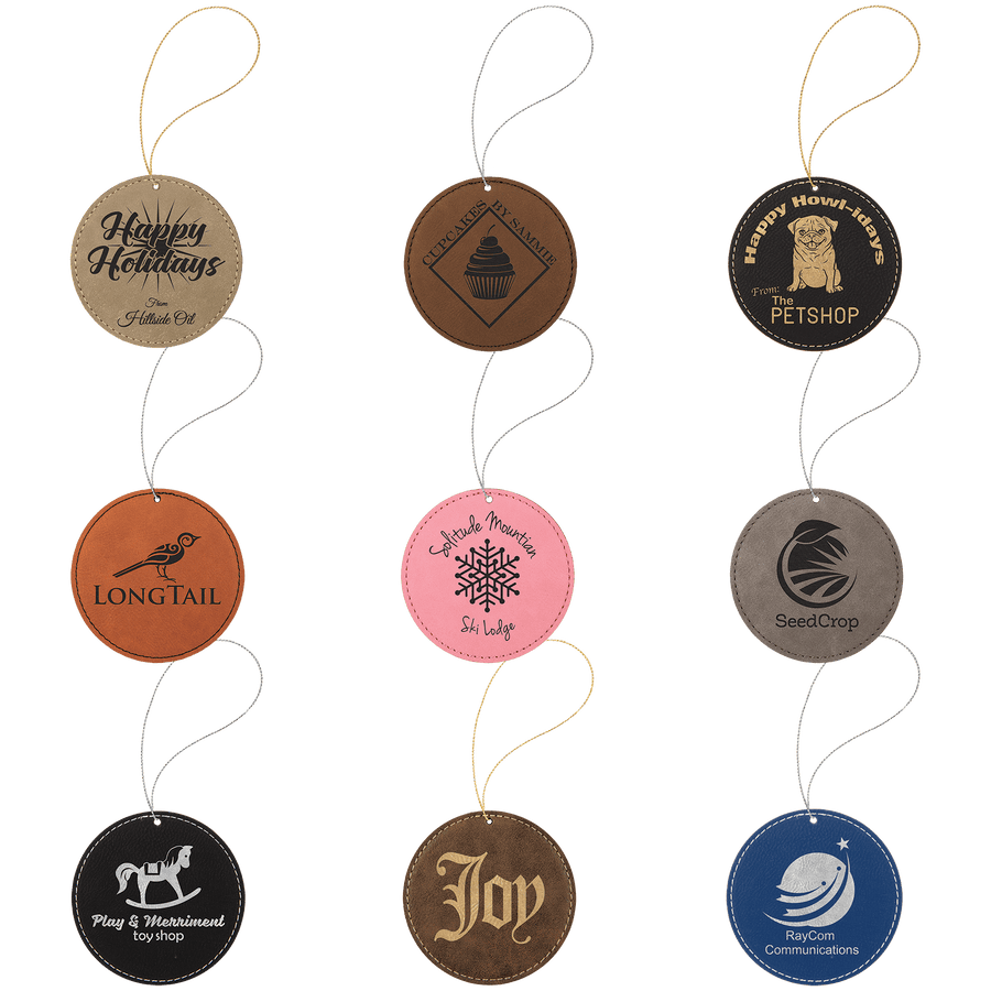 Laserable Leatherette Round Ornament with Strings Sample Set
