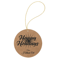 Thumbnail for Light Brown Laserable Leatherette Round Ornament with Gold String