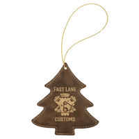Thumbnail for Rustic/Gold Laserable Leatherette Tree Ornament with Gold String