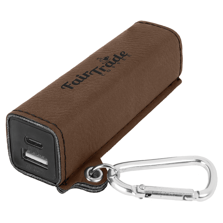 Dark Brown Laserable Leatherette 2200 mAh Power Bank with USB-C Cord