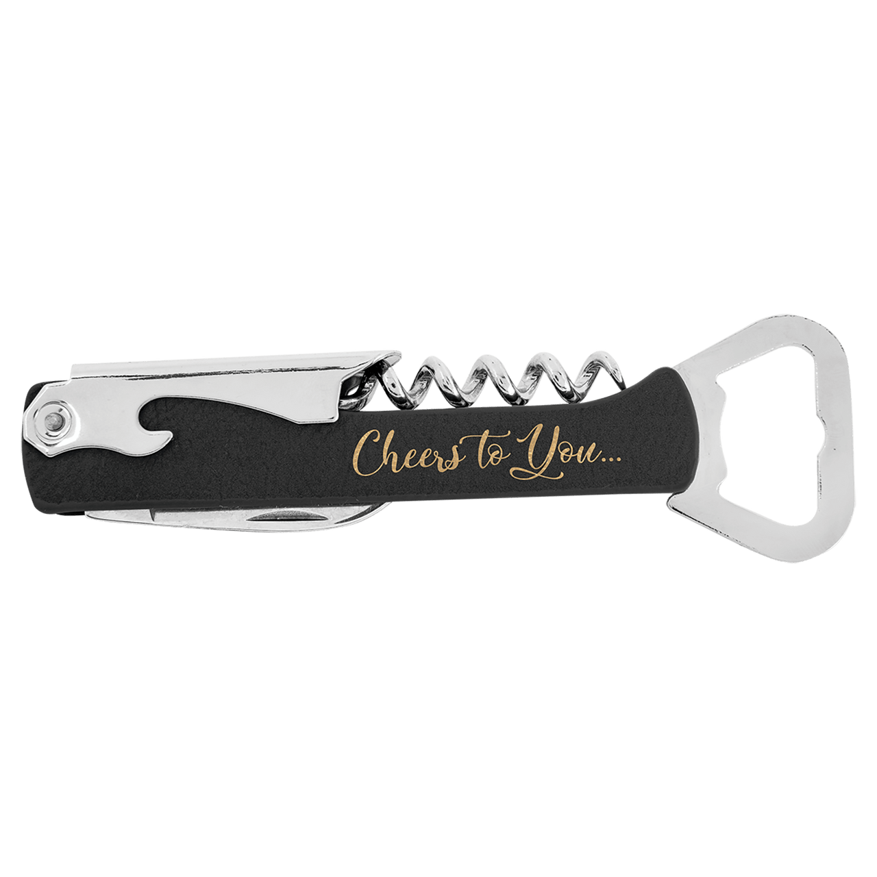 Black/Gold Laserable Leatherette Wine Bottle Opener