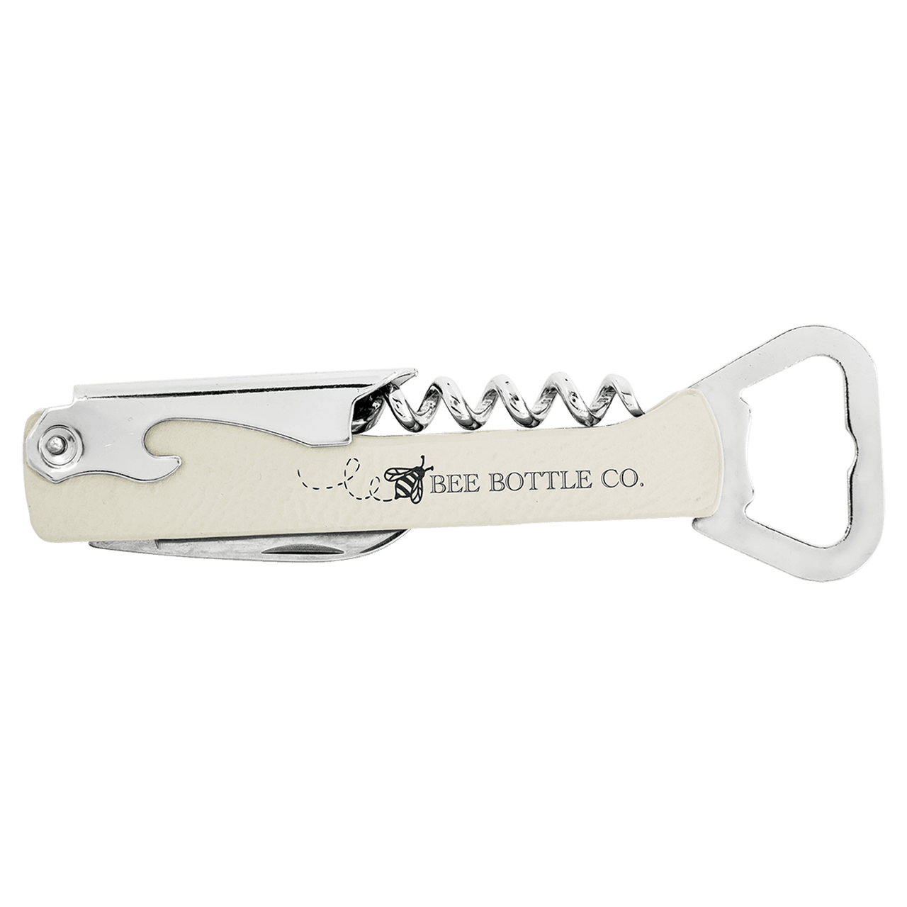 White Laserable Leatherette Wine Bottle Opener