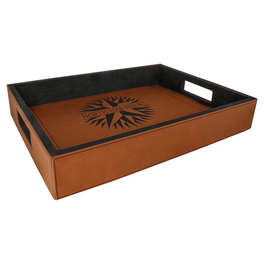 16" x 12" Black/Silver Laserable Leatherette Serving Tray