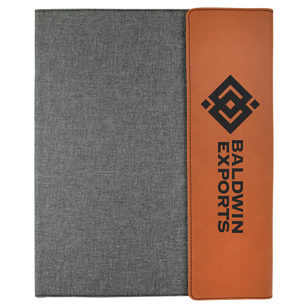 9 1/2"x12" Black/Silver Laserable Leatherette / Gray Canvas Portfolio w/Notepad