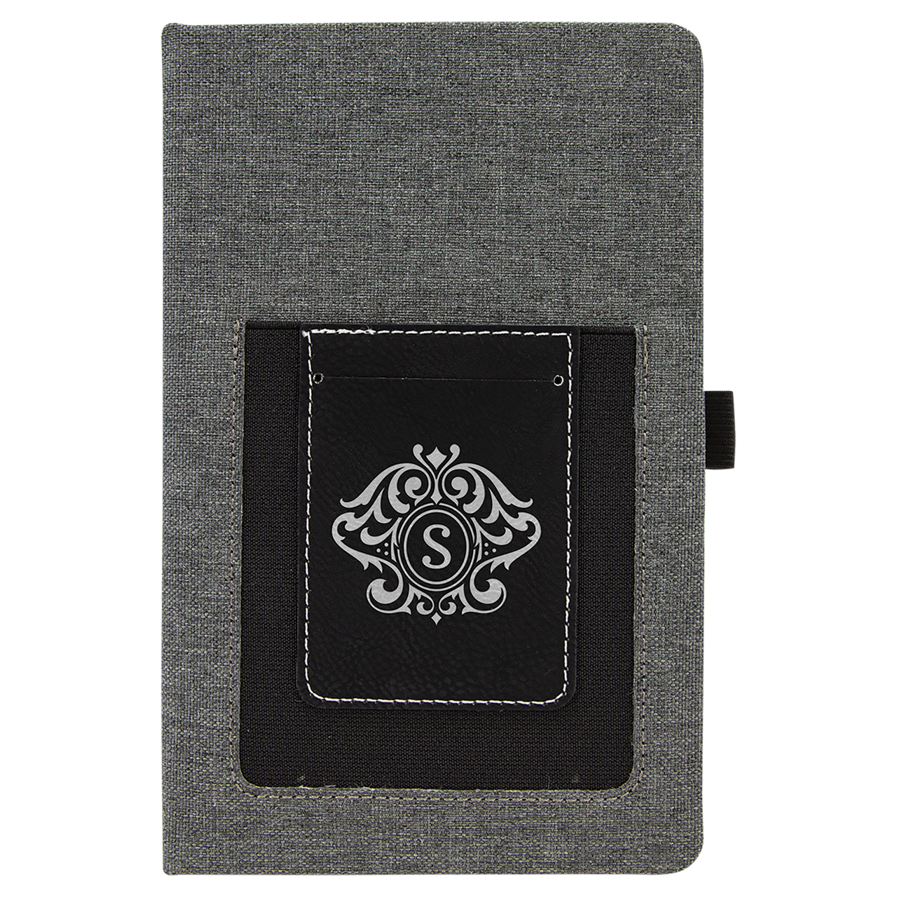 5 1/4" x 8 1/4" Gray w/Rawhide Laserable Leatherette Journal with Cell/Card Slot