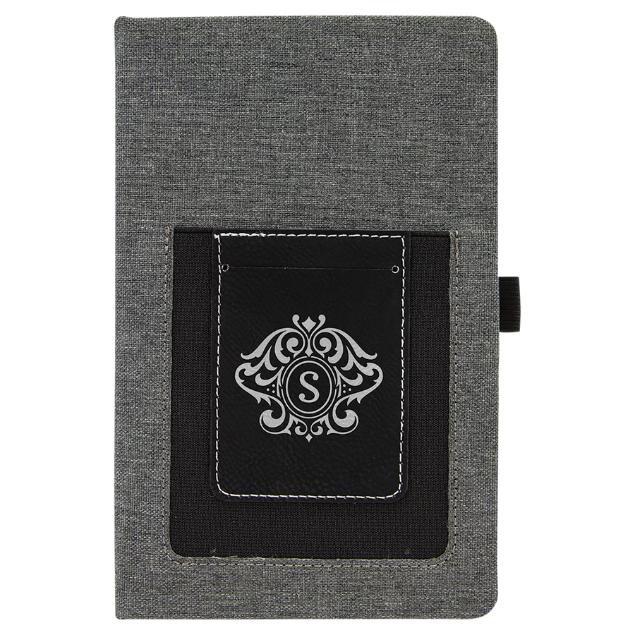 5 1/4" x 8 1/4" Gray w/Rawhide Laserable Leatherette Journal with Cell/Card Slot