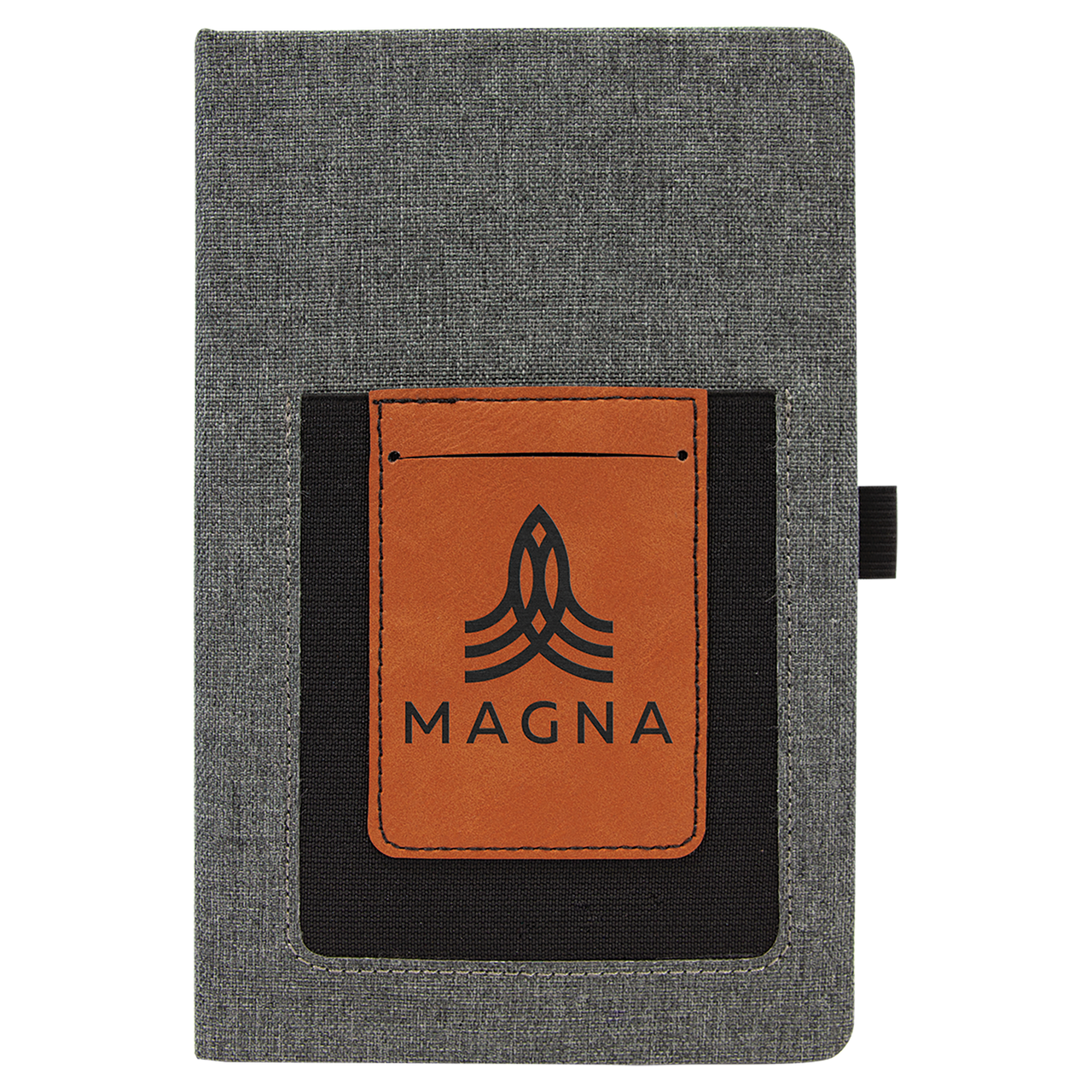 5 1/4" x 8 1/4" Gray w/Rawhide Laserable Leatherette Journal with Cell/Card Slot