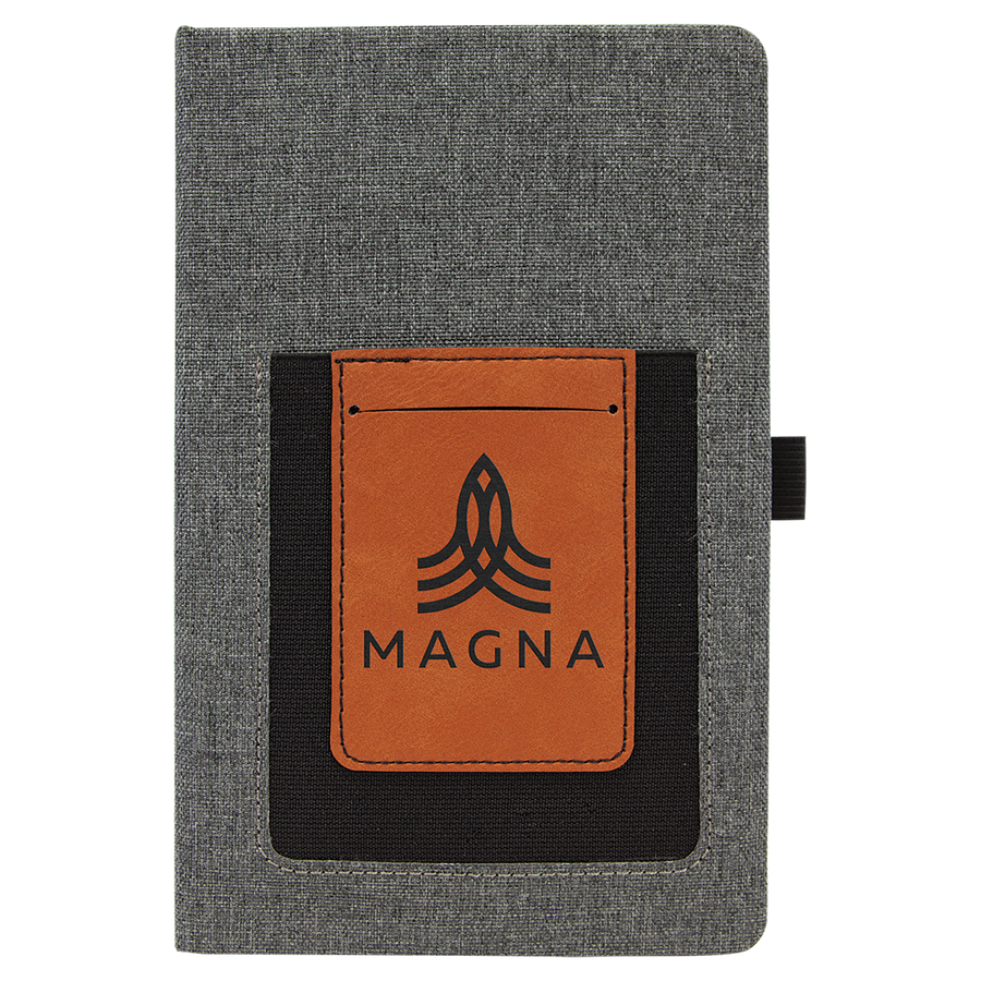 5 1/4" x 8 1/4" Gray w/Rawhide Laserable Leatherette Journal with Cell/Card Slot