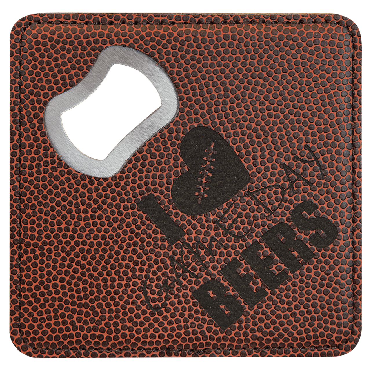 4" x 4" Square Football Laserable Leatherette Bottle Opener Coaster