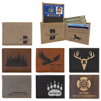 Thumbnail for Black/Gold Laserable Leatherette Bi-Fold Wallet w/Flip  ID Display