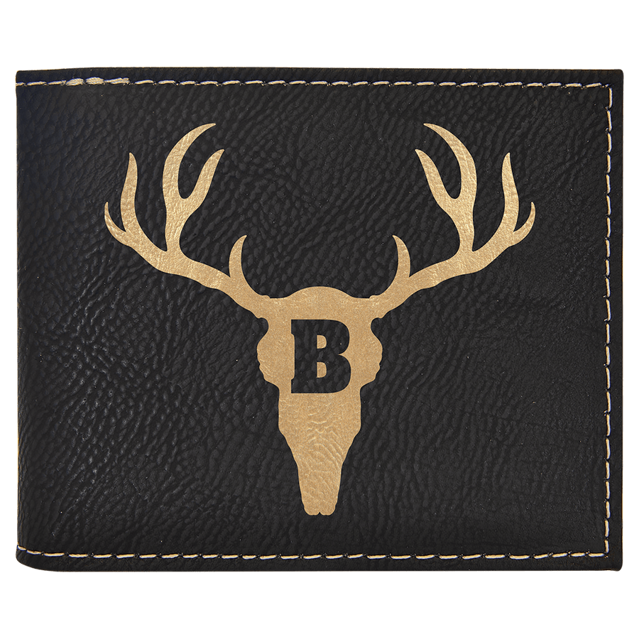 Black/Gold Laserable Leatherette Bi-Fold Wallet w/Flip  ID Display