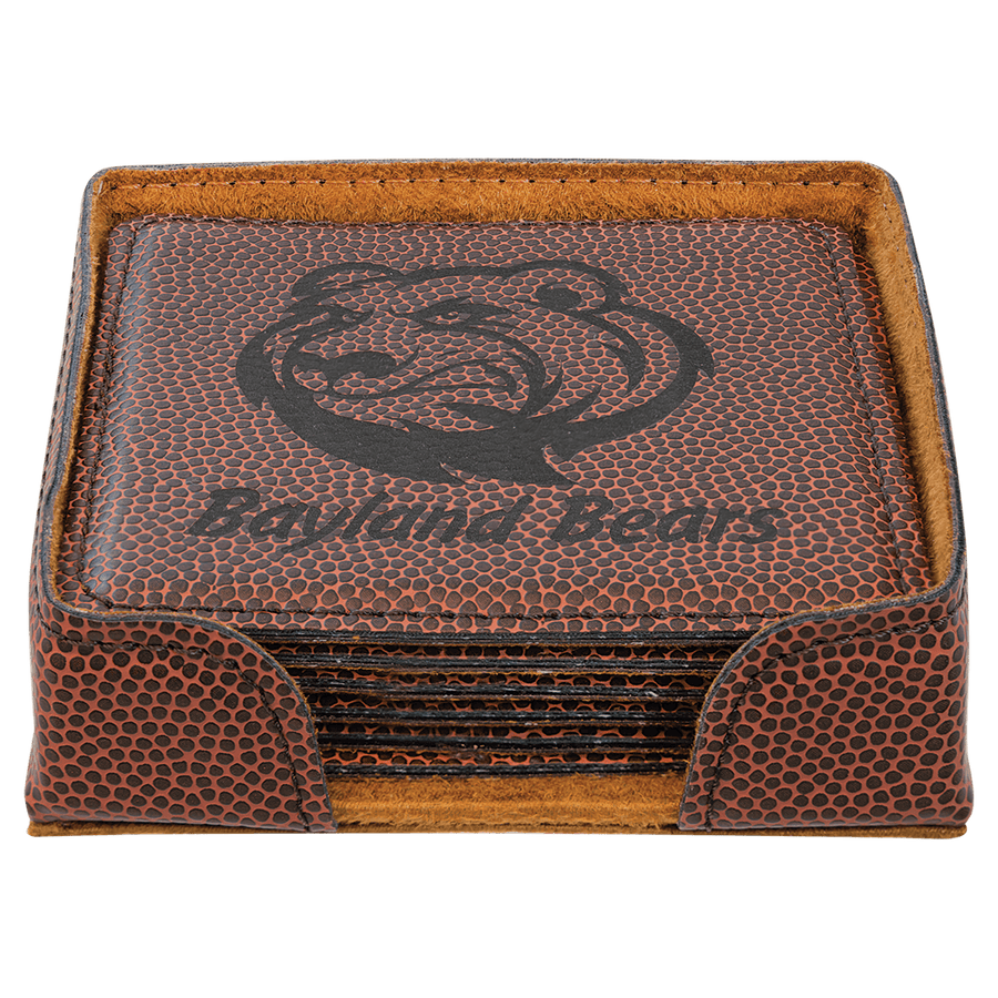 4" x 4" Football Square Laserable Leatherette 6-Coaster Set
