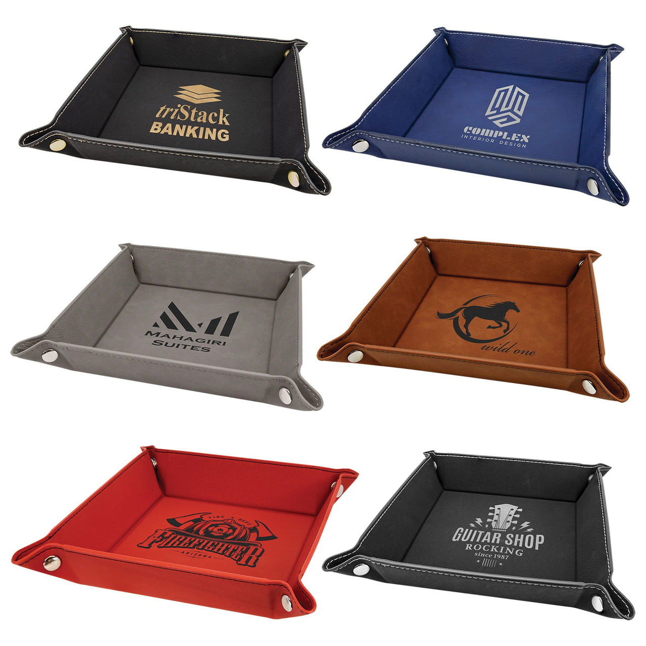 6" x 6" Laserable Leatherette Snap Up Tray Sample Set
