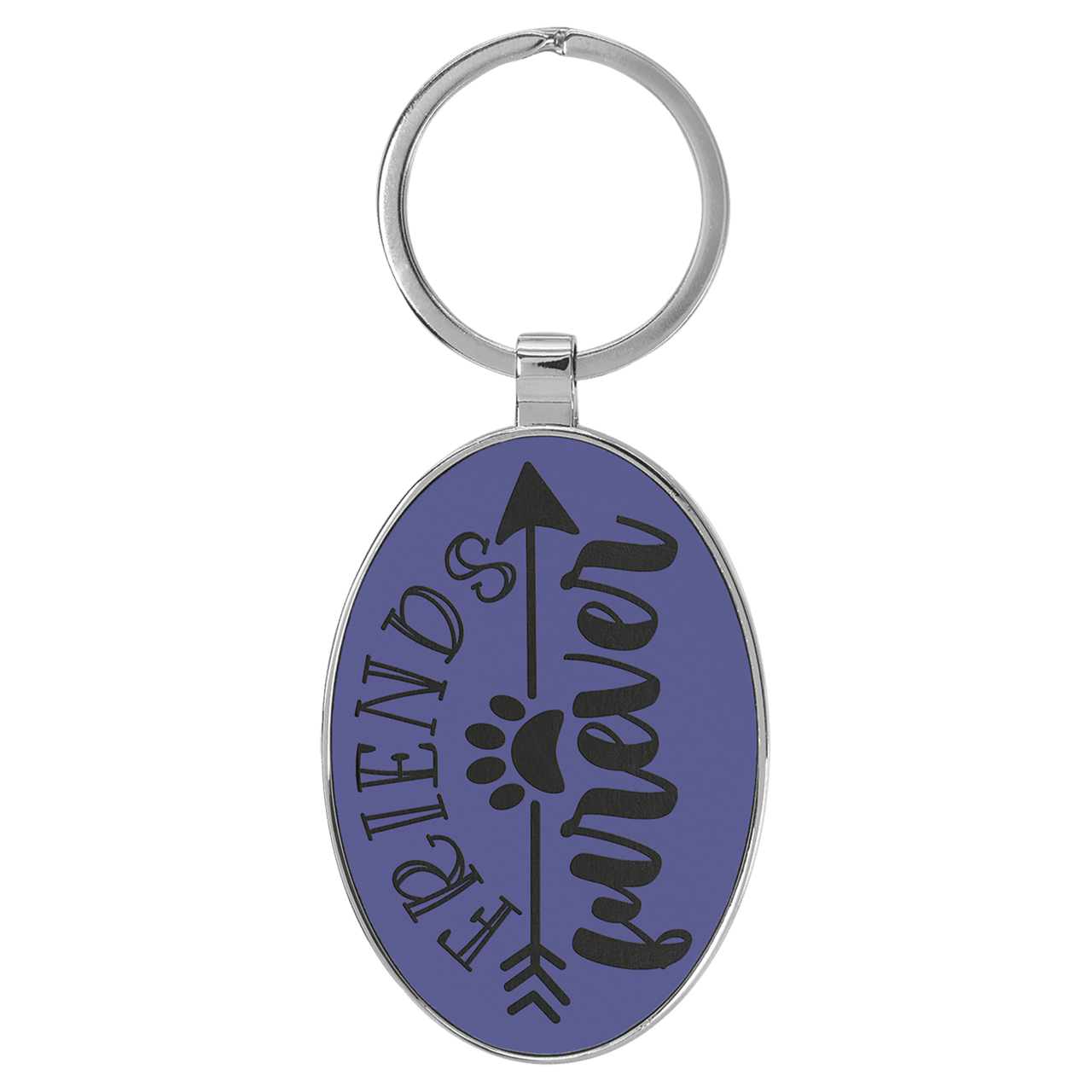 3" x 1 3/4" Laserable Leatherette/Metal Purple Oval Keychain