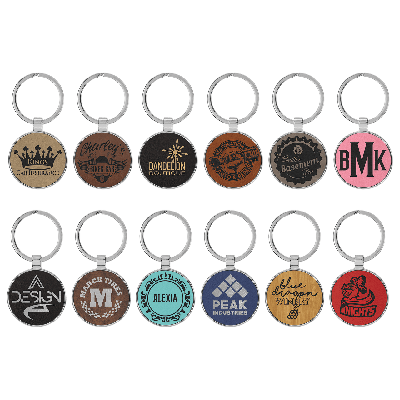 1 1/2" Brass and Leatherette Round Keychain Collection