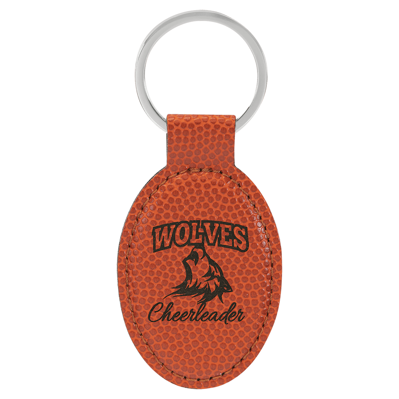 3" x 1 3/4" Basketball Laserable Leatherette Oval Keychain