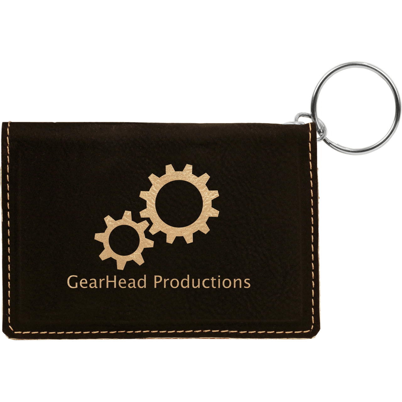 4 1/4" x 3" Black/Gold Laserable Leatherette Keychain ID Holder