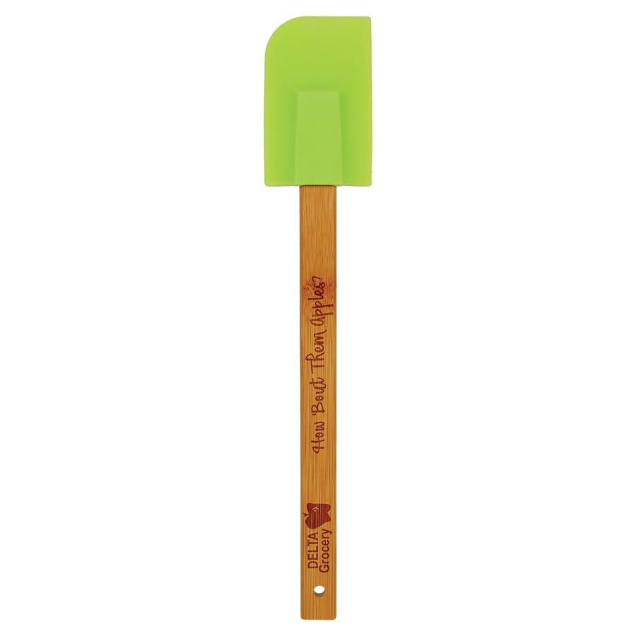 11 3/4" Green Silicone Spatula with Bamboo Handle