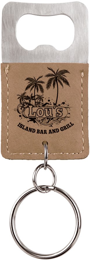 Rectangle Light Brown Laserable Leatherette Bottle Opener Keychain