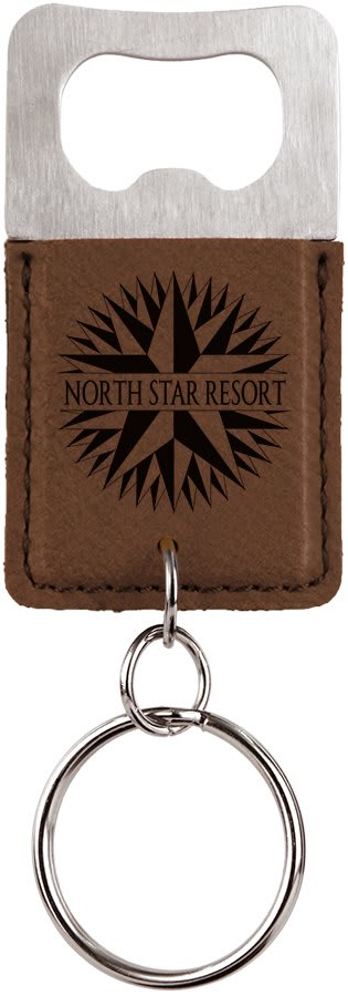 Rectangle Dark Brown Laserable Leatherette Bottle Opener Keychain