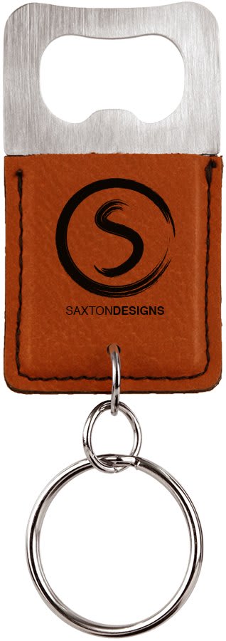 Rectangle Rawhide Laserable Leatherette Bottle Opener Keychain