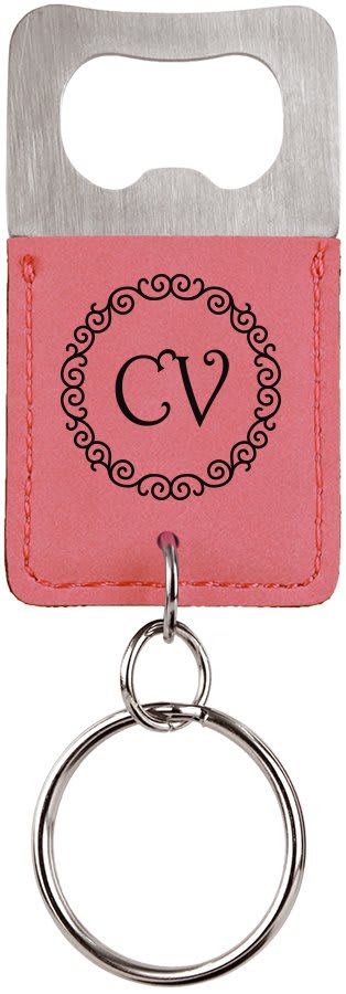 Rectangle Pink Laserable Leatherette Bottle Opener Keychain