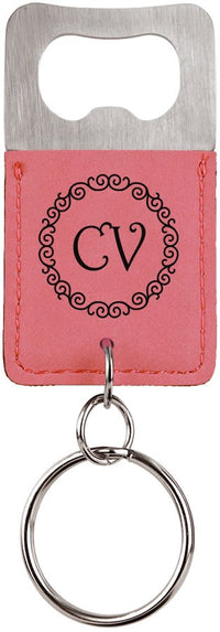 Thumbnail for Rectangle Pink Laserable Leatherette Bottle Opener Keychain