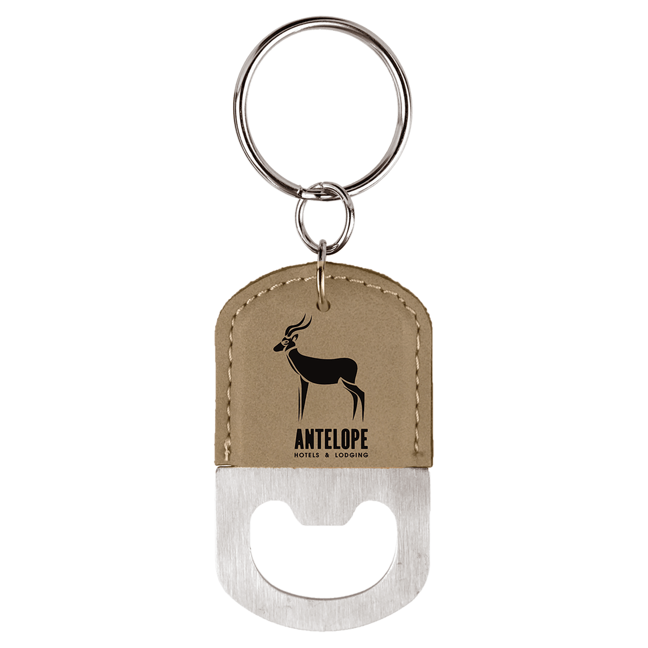 Oval Light Brown Laserable Leatherette Bottle Opener Keychain