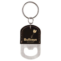 Thumbnail for Oval Black/Gold Laserable Leatherette Bottle Opener Keychain