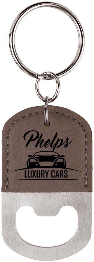 Oval Gray Laserable Leatherette Bottle Opener Keychain