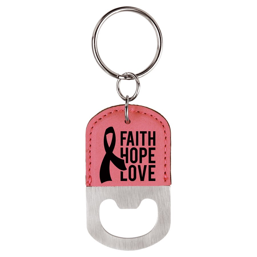 Oval Pink Laserable Leatherette Bottle Opener Keychain