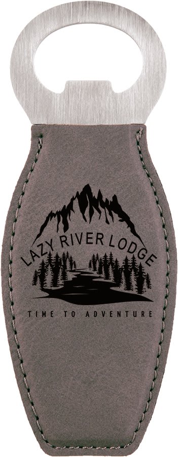 Gray Laserable Leatherette Bottle Opener with Magnet