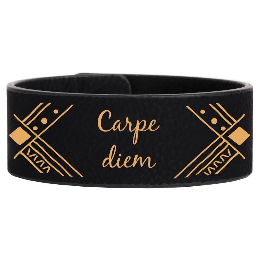 9 1/2" x 1" Black/Gold Laserable Leatherette Cuff Bracelet