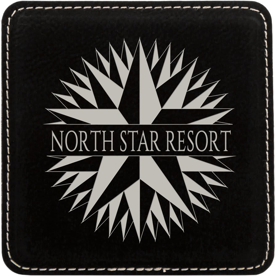 4" x 4" Square Black/Silver Laserable Leatherette Coaster