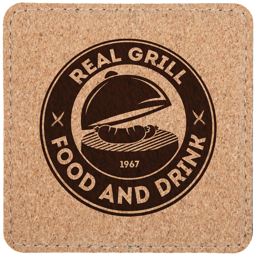 4" x 4" Square Cork Coaster with Stitching