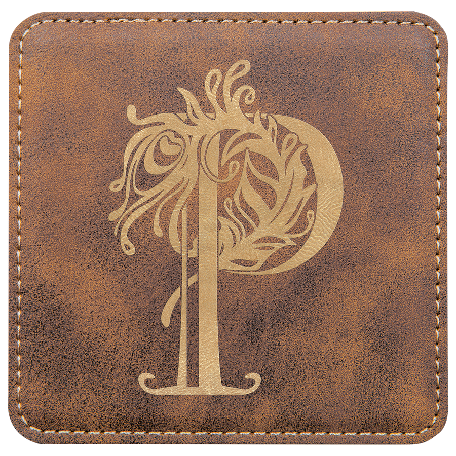 4" x 4" Square Rustic/Gold Laserable Leatherette Coaster