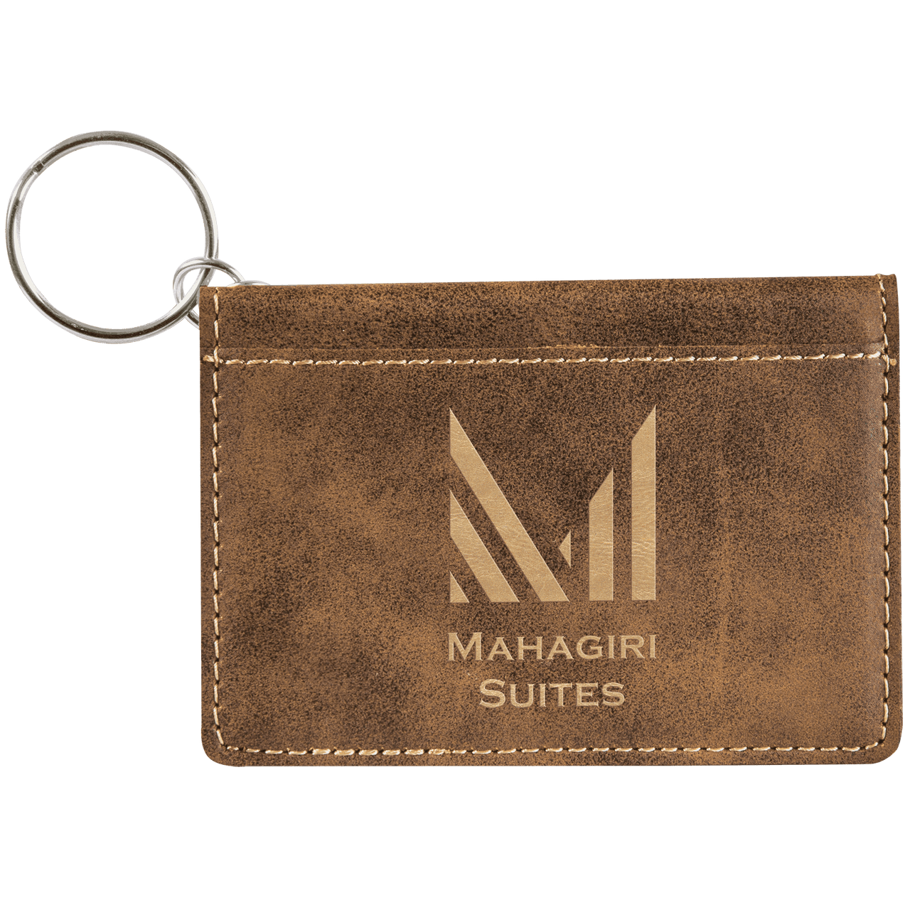 4 1/4" x 3" Rustic/Gold Laserable Leatherette Keychain ID Holder