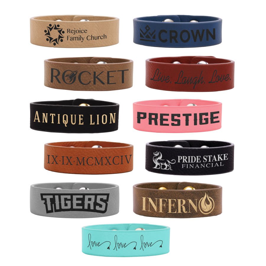 8 1/2" x 3/4" Laserable Leatherette Youth Cuff Bracelet Sample Set