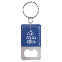 Thumbnail for Rectangle Blue/Silver Laserable Leatherette Bottle Opener Keychain