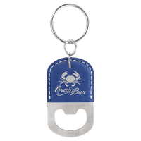 Thumbnail for Blue/Silver Laserable Leatherette Oval Bottle Opener Keychain