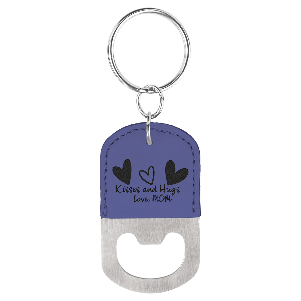 Purple Laserable Leatherette Oval Bottle Opener Keychain