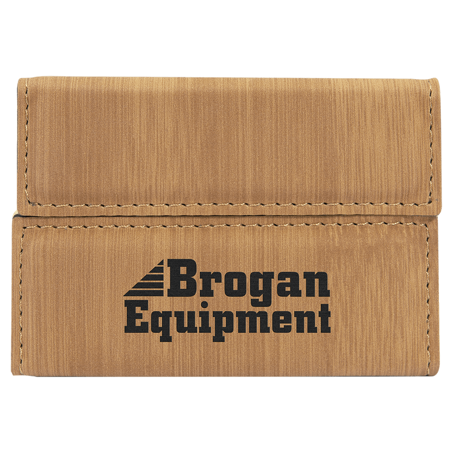 3 3/4" x 2 3/4" Bamboo Laserable Leatherette Hard Business Card Holder