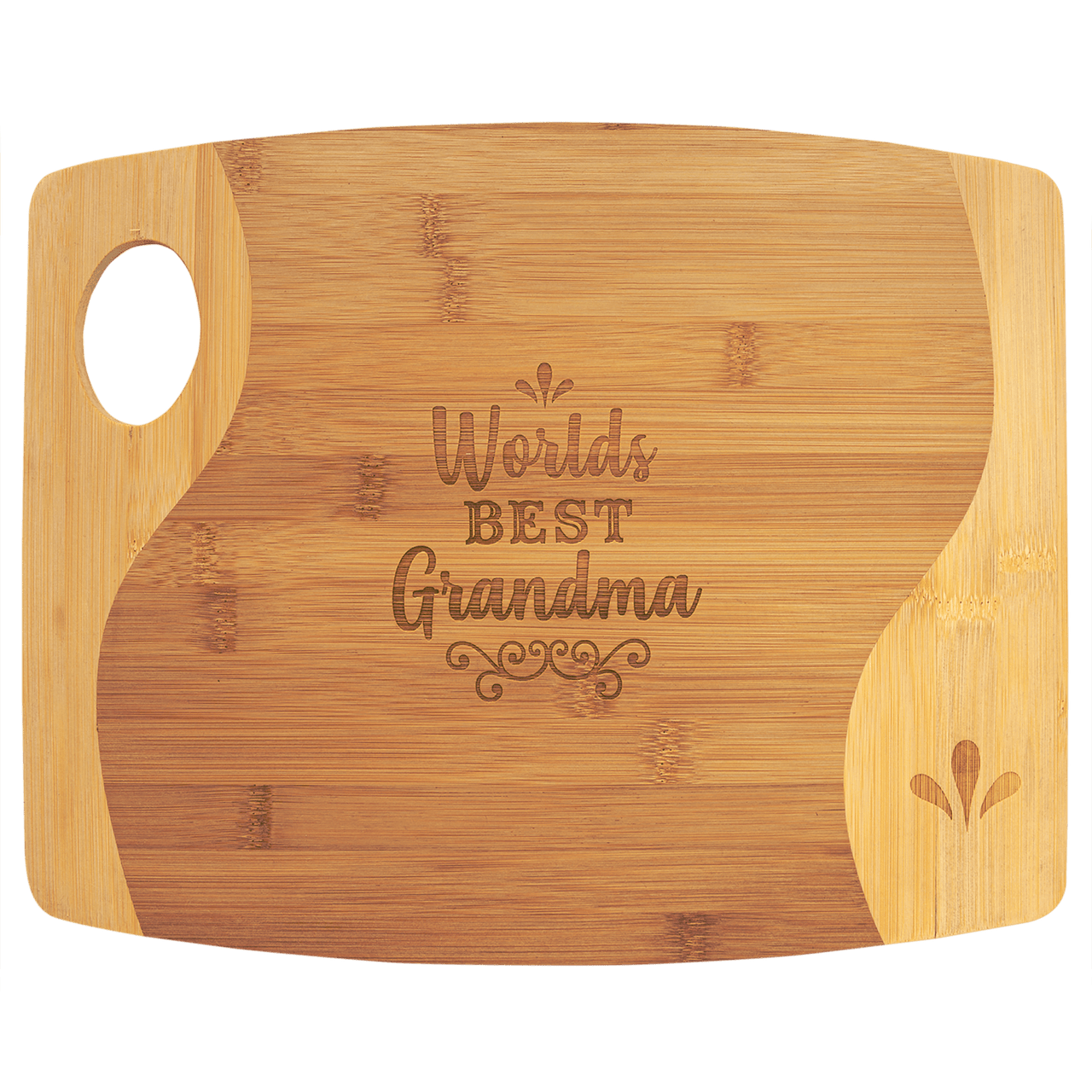 13 3/4" x 11" x 5/16" Bamboo Two Tone Cutting Board with Handle