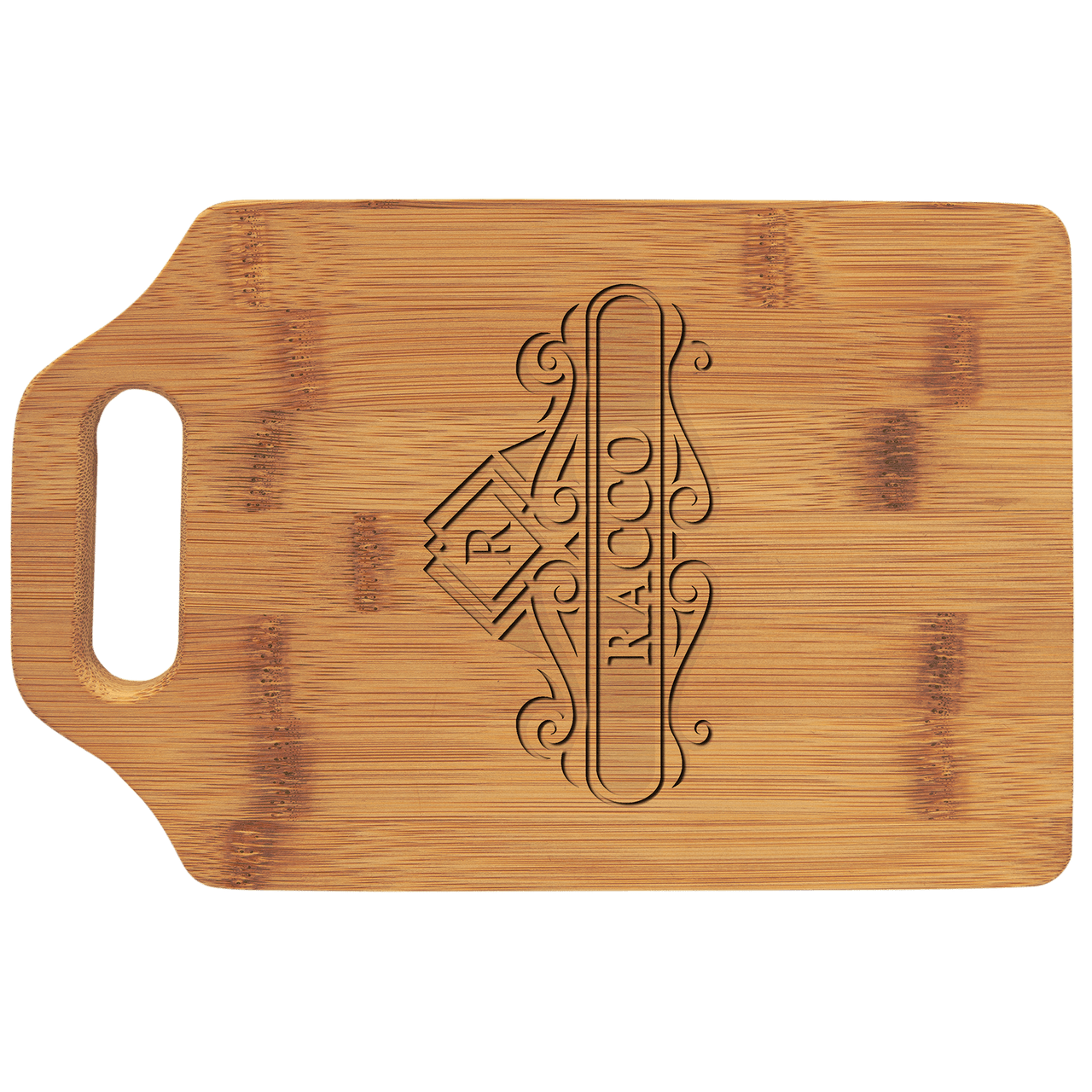 13 3/4" x 11" x 5/16" Bamboo Two Tone Cutting Board with Handle