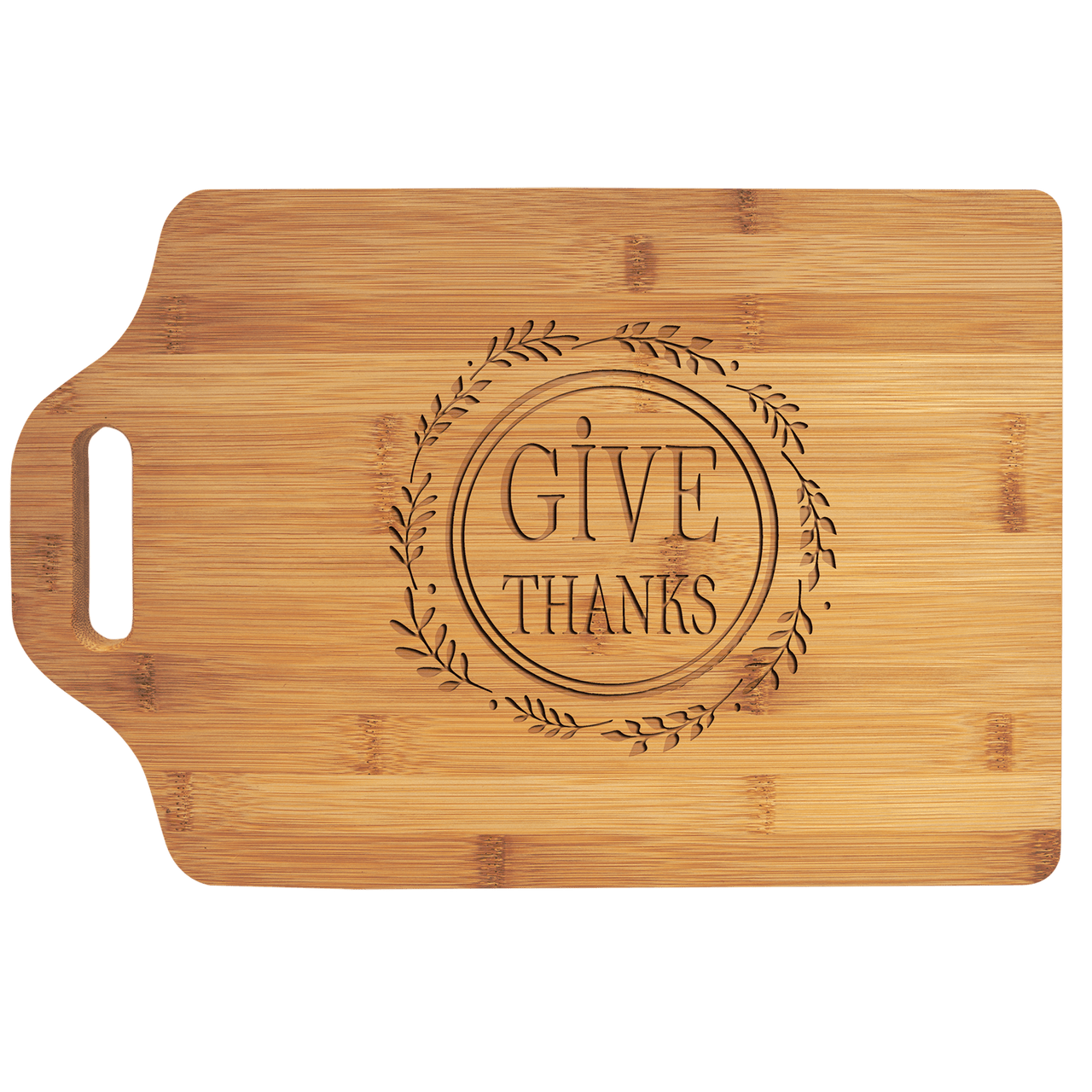 13 3/4" x 11" x 5/16" Bamboo Two Tone Cutting Board with Handle