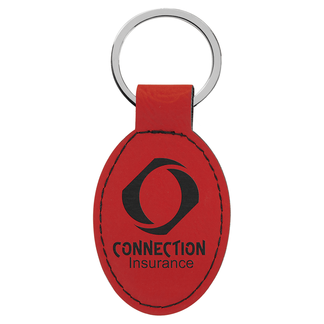 3" x 1 3/4" Red Laserable Leatherette Oval Keychain