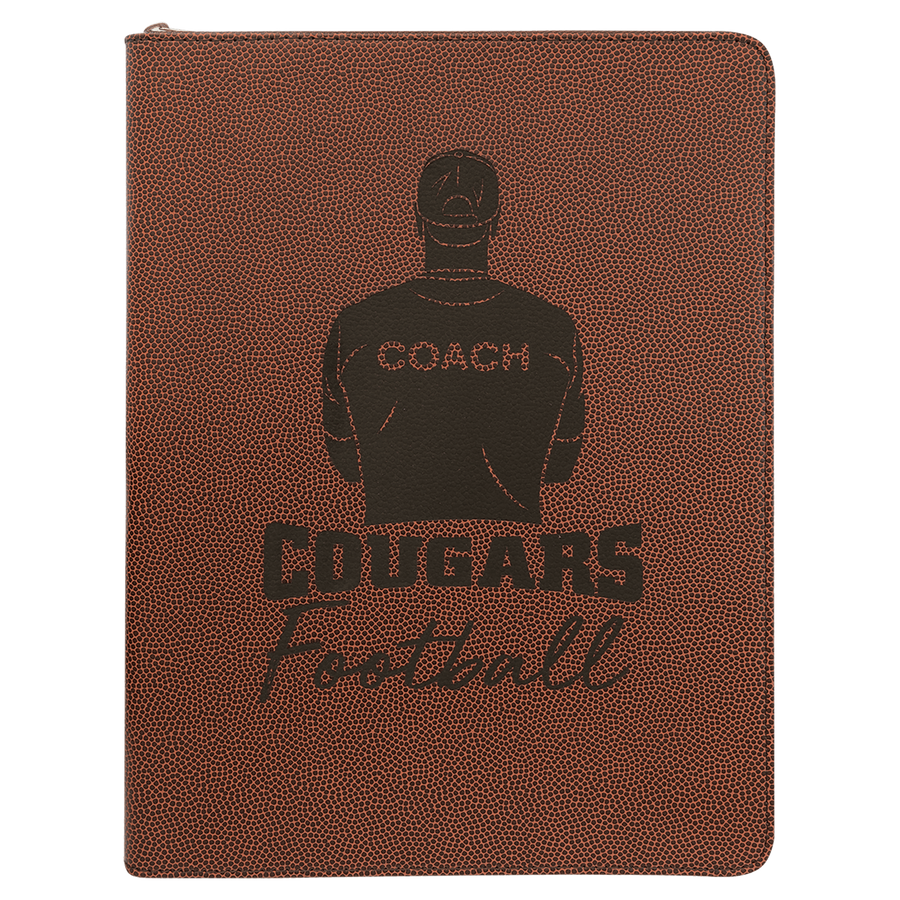 9 1/2" x 12" Football w/ Zipper Laserable Leatherette Portfolio with Notepad