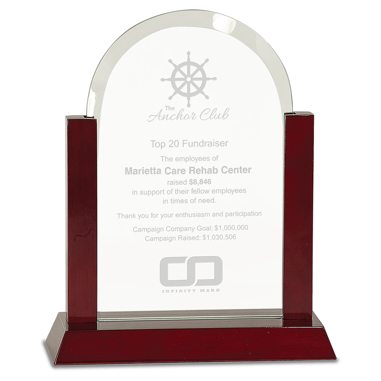 7" Gateway Jade Dome Glass Award with Rosewood Finish Base
