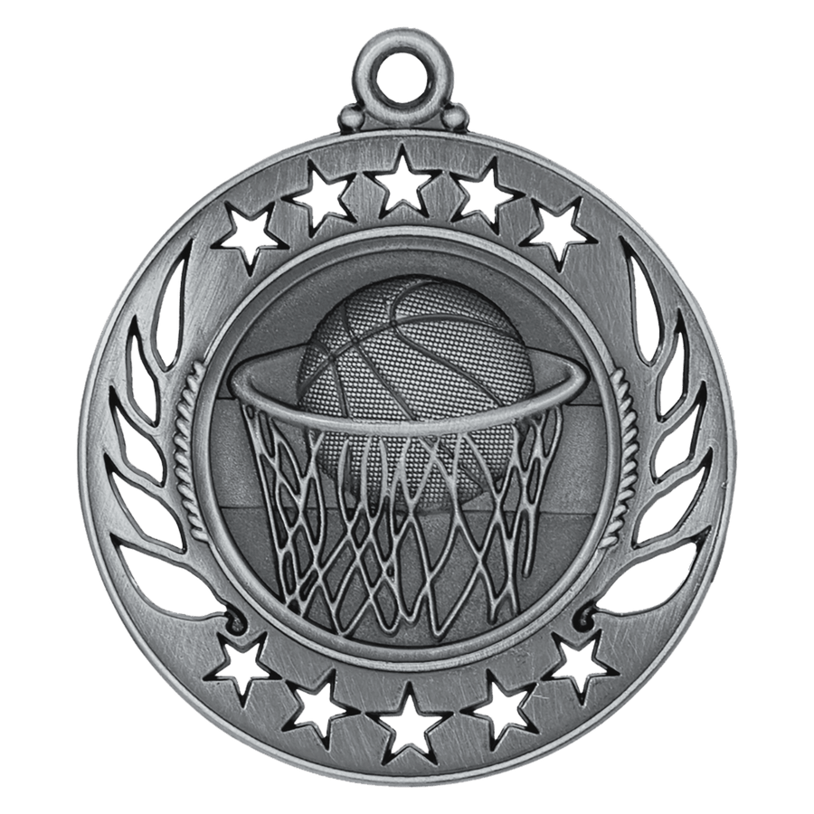 2 1/4" Antique Silver Basketball Galaxy Medal