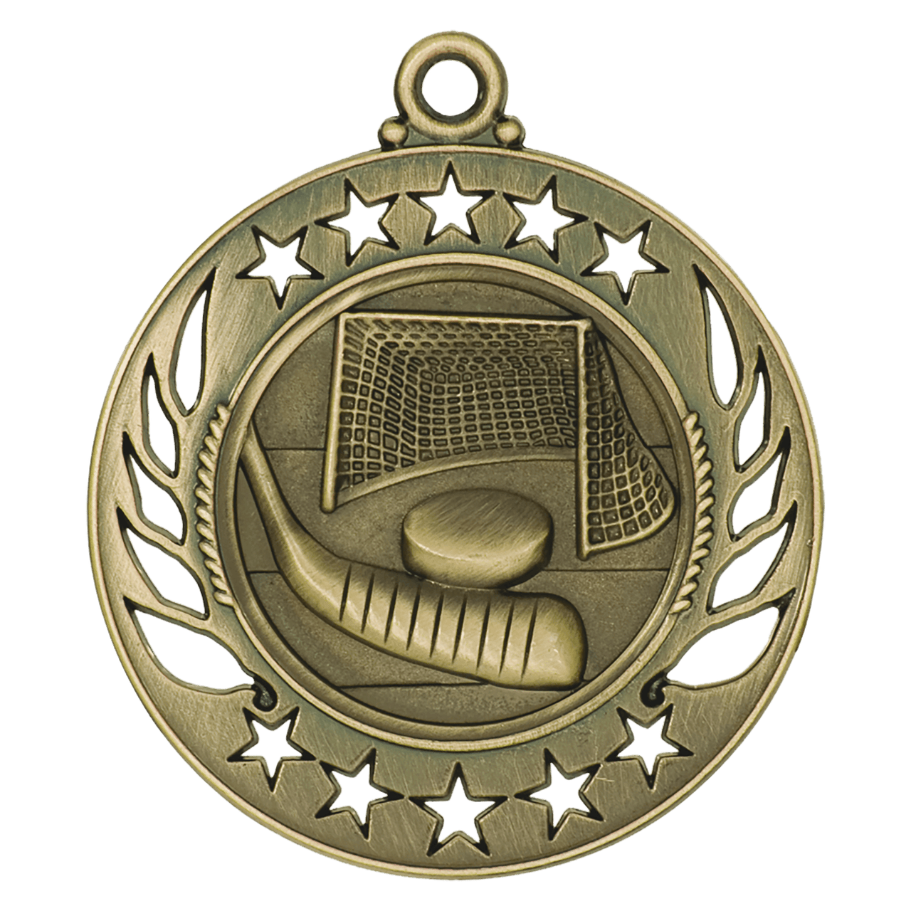 2 1/4" Antique Gold Hockey Galaxy Medal